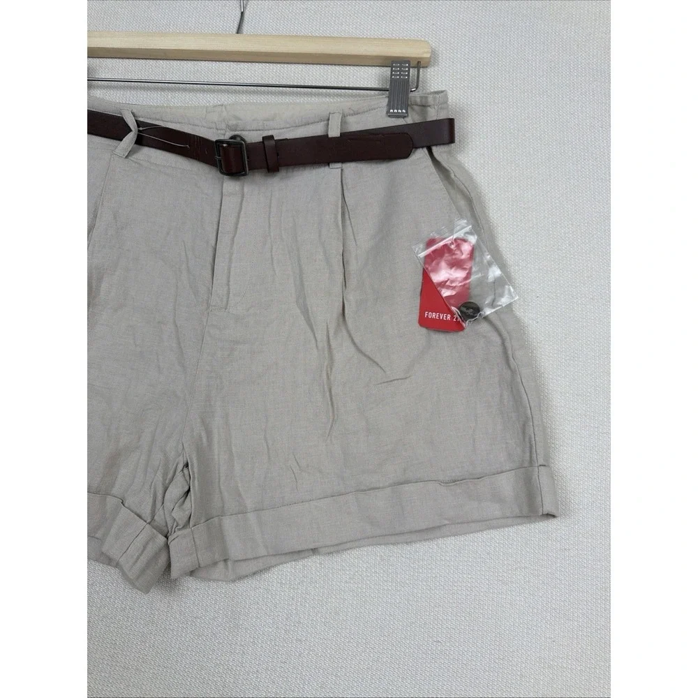 Forever 21 Linen Blend Belted High Waist Shorts Size‎ 30 Juniors (M/L) NWT Beige